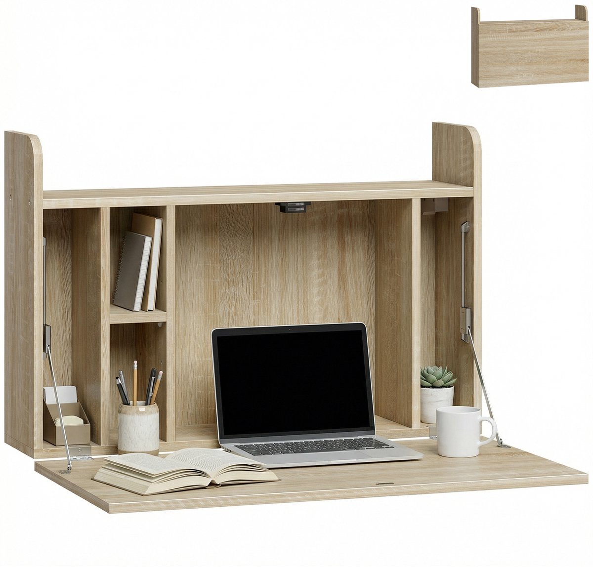 HOMCOM - Wandbureau - Spaanplaat - 77x20x51cm - Eikenhout