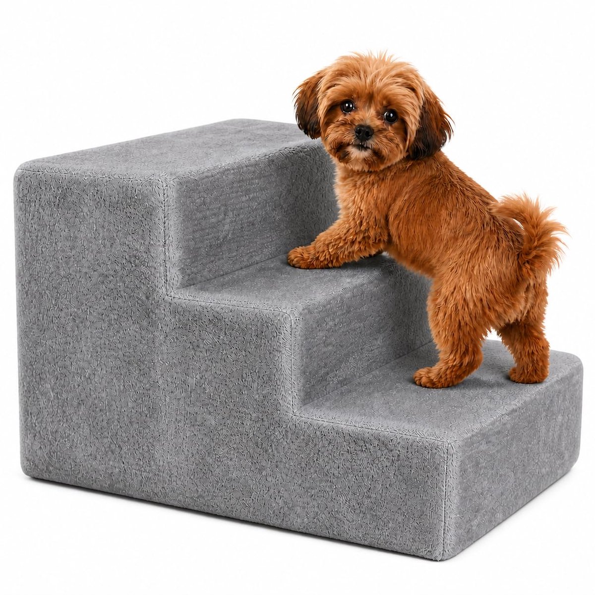 Famanu – Huisdierentrap met pluche hoes, 46 x 36 x 34 cm, robuuste hondentrap, afneembare en wasbare hoes, belastbaar tot 50 kg, lichtgrijs