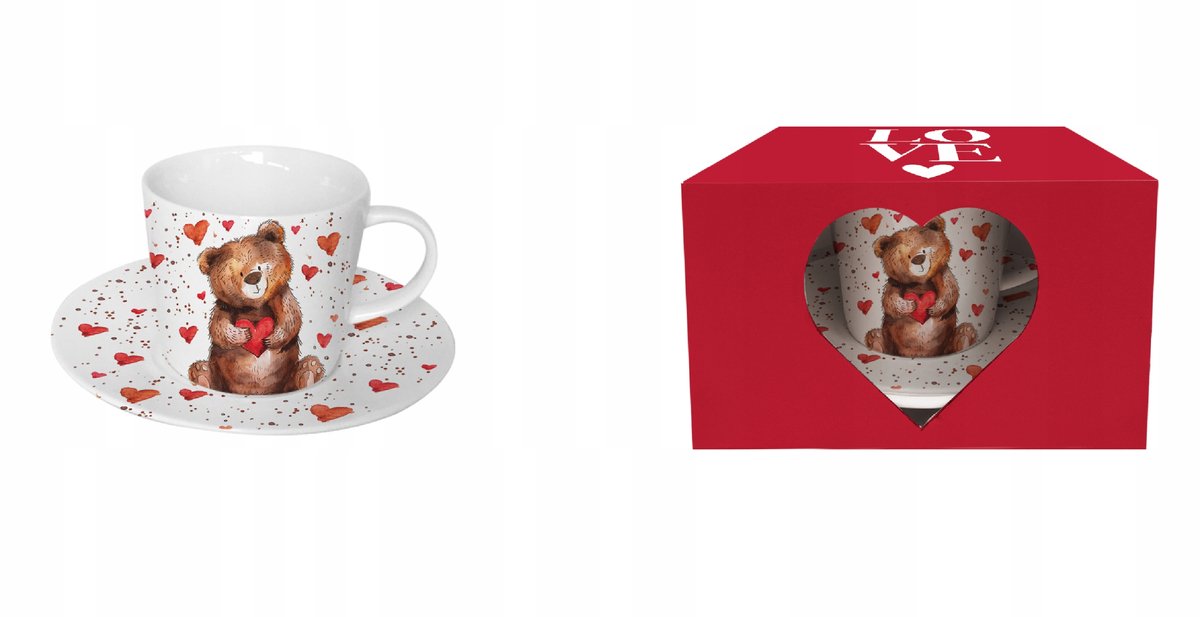 Porseleinen Kop & Schotel 'Beer met Hart' - Romantisch Cadeau
