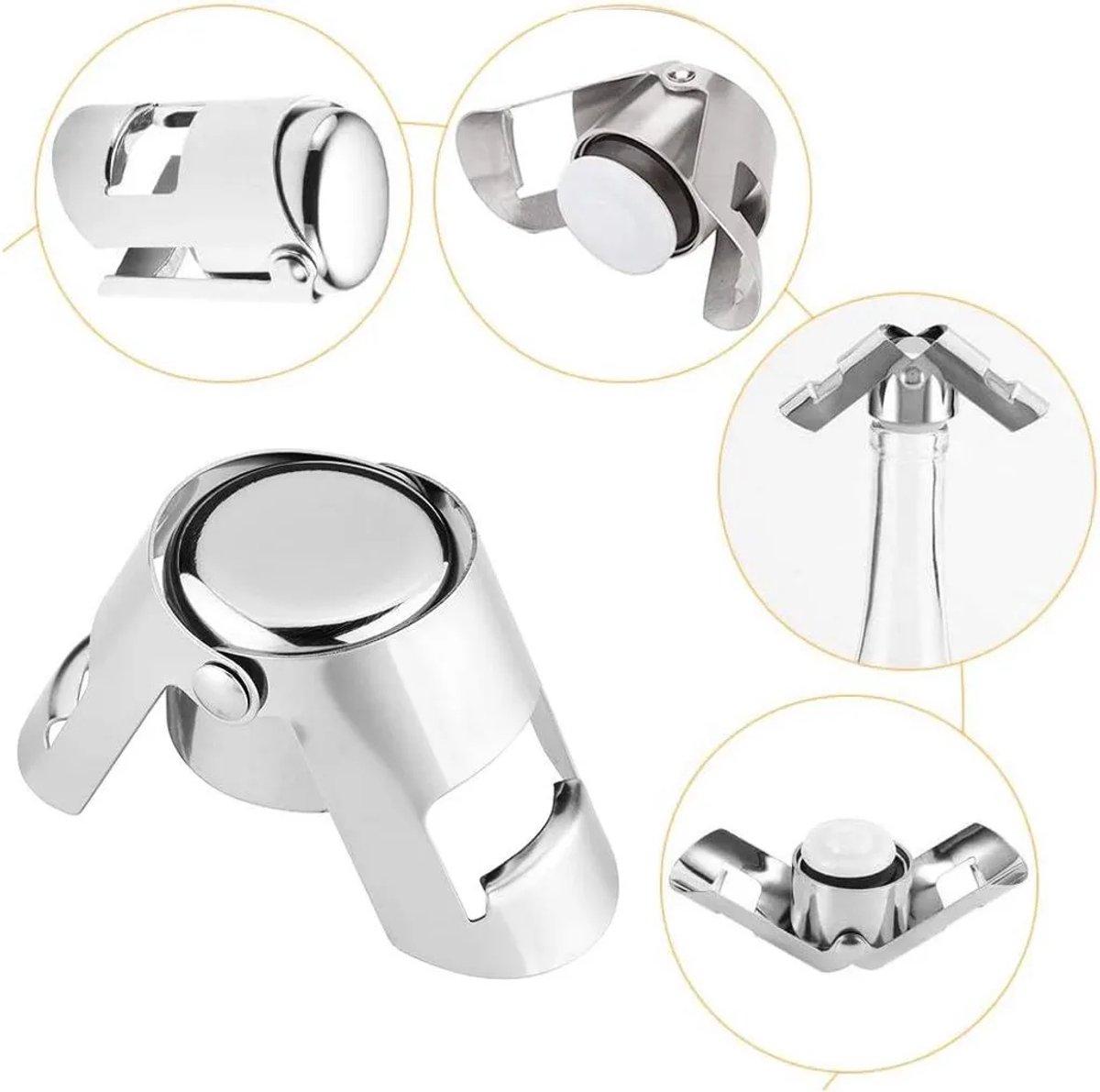 Flessenstoppers Geschikt voor mousserende wijn, roestvrijstalen flessenstoppers, wijnflesstoppers, champagneflesstoppers, huishoudelijke accessoires.