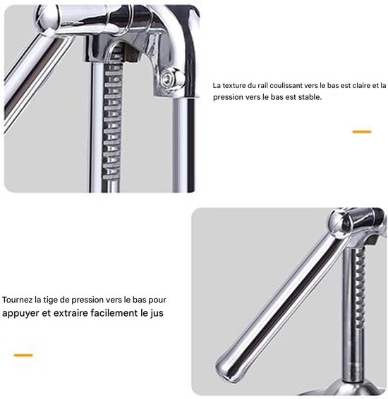 Hand Citruspers - Fruit Squeezer - Vers Sap Maken - Maximale Sap Extractie - 38 cm Hoog - Zilverkleurig — afbeelding 5