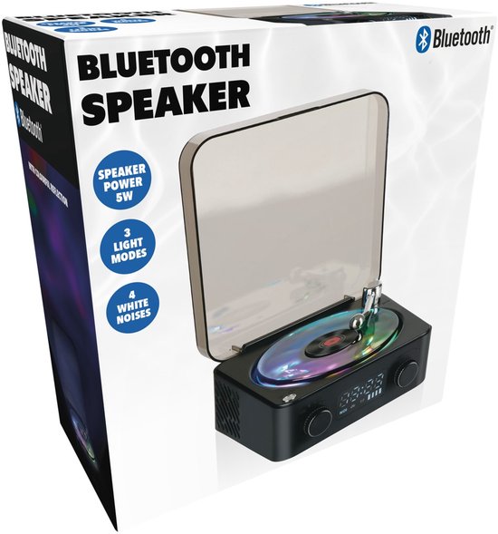 Retro Platenspeler Bluetooth 5W - Draadloze Speaker met Lichtmodi en White Noise - Partybox Met AUX En TF-Kaart - Platenspeler Bluetooth - 14,2 x 15,3 x 6,7 cm - Zwart van Fenton — afbeelding 4