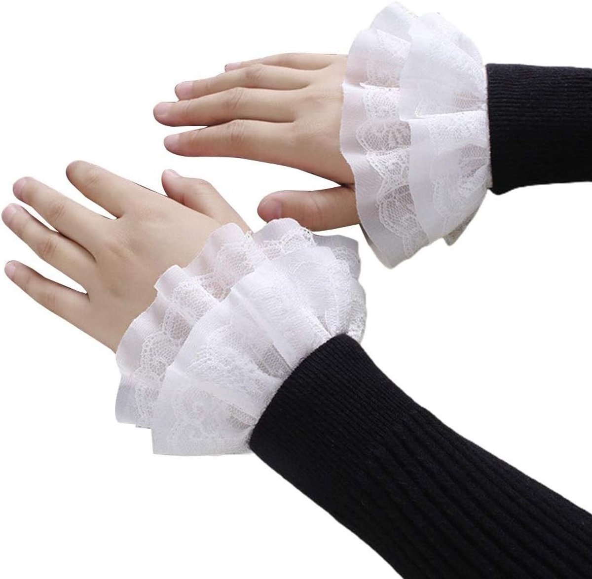 Vrouwelijke Nepprofielen met Schattige Mouwen, Dubbele Laag, Kantontwerp, Warm Wit, Ideaal voor Feestjes en Casual Outfits