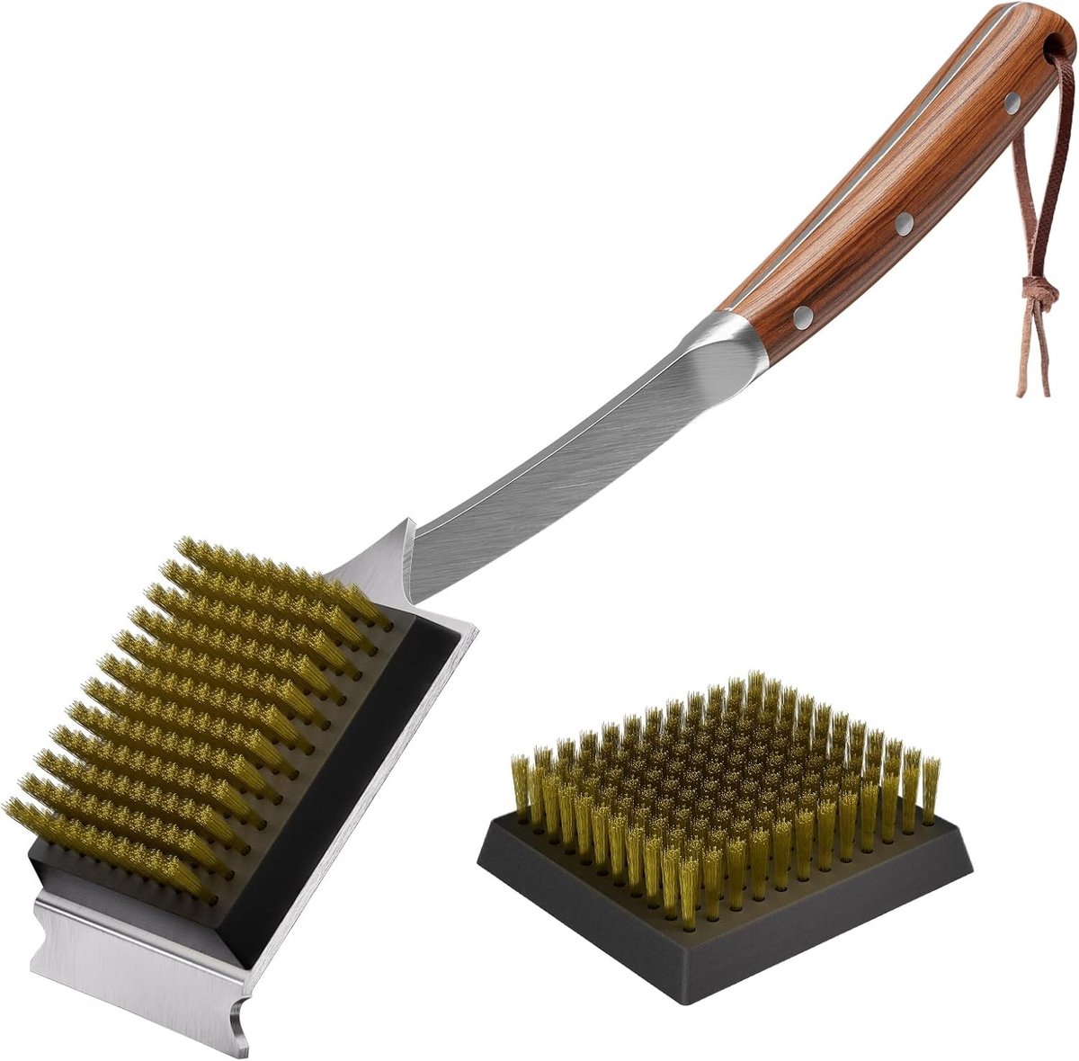 Grillborstel en Schraper - Grillborstel en Schraper - 43,2 cm - Palissander Handvat met Vervangbare Koperdraadborstel - Voor Barbecue Enthousiastelingen