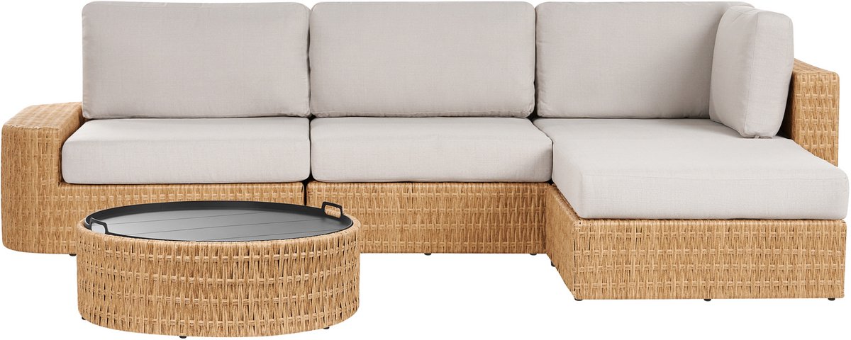 OLIVERI - Loungeset 4-zits - Natuurlijk - Linkszijdig - PE rotan