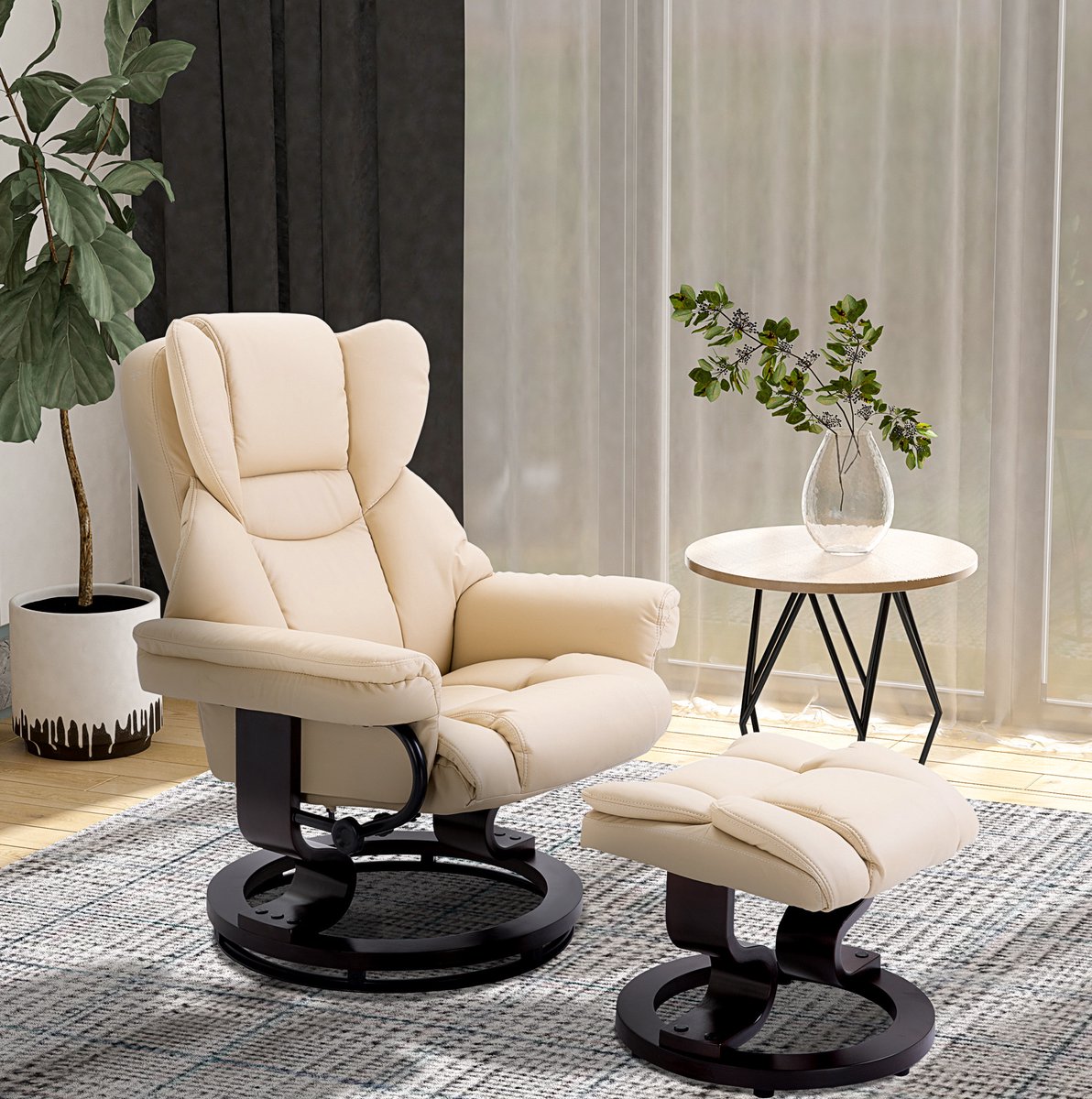 MODENUIT Relaxfauteuil 80 x 79 x 100 cm - 360 Draaibaar En 145 Verstelbaar - Woonkamer - Kunstleer - Creme