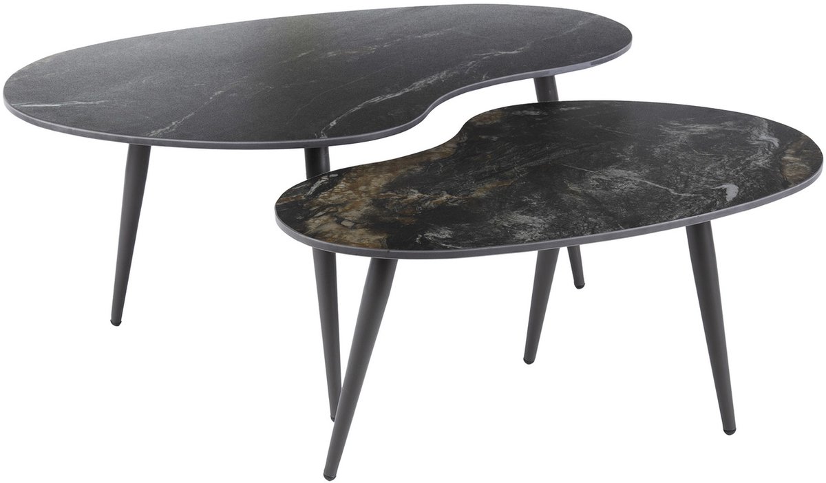 Giga Living Giga Meubel Salontafel Fossil - Zwart Keramiek - Set van 2 - 91x55x35cm