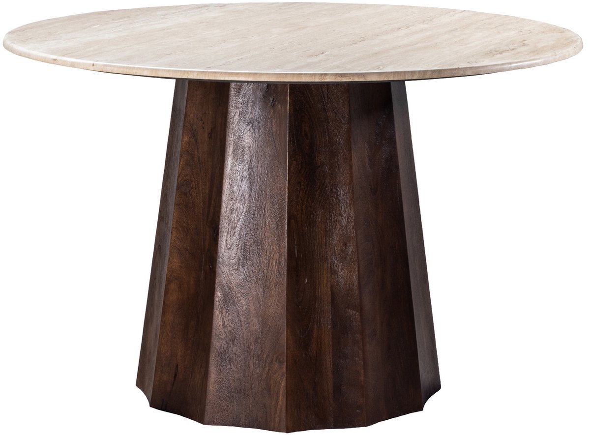 Giga Meubel Eettafel Lucio - Rond Walnoot/Travertin - 120x120x76cm