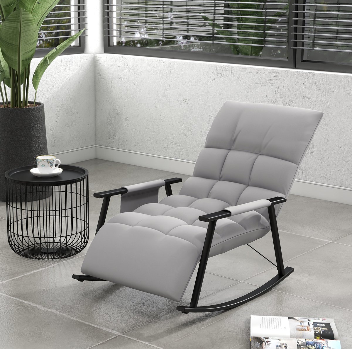 MODENUIT Fauteuil 134 x 60 x 70 cm - Verstelbare Rugleuning En Voetensteun - Wonen En Lezen - Stof - Grijs