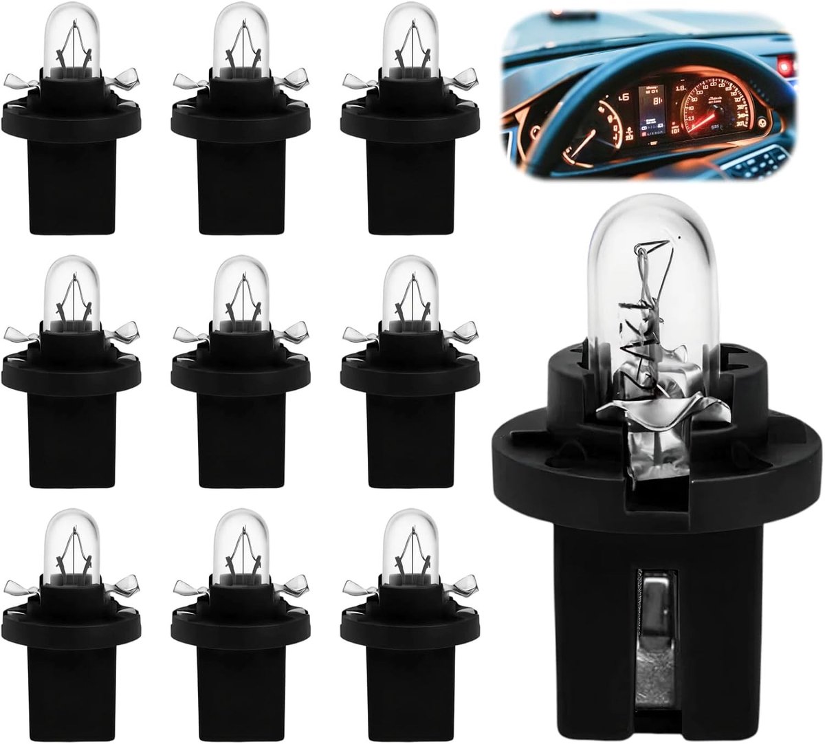 Set van 10 T5 LED Dashboardverlichting, 12V 2W, Lichtgeel, Vervangingslampen voor Snelheidsmeter en Signaalverlichting