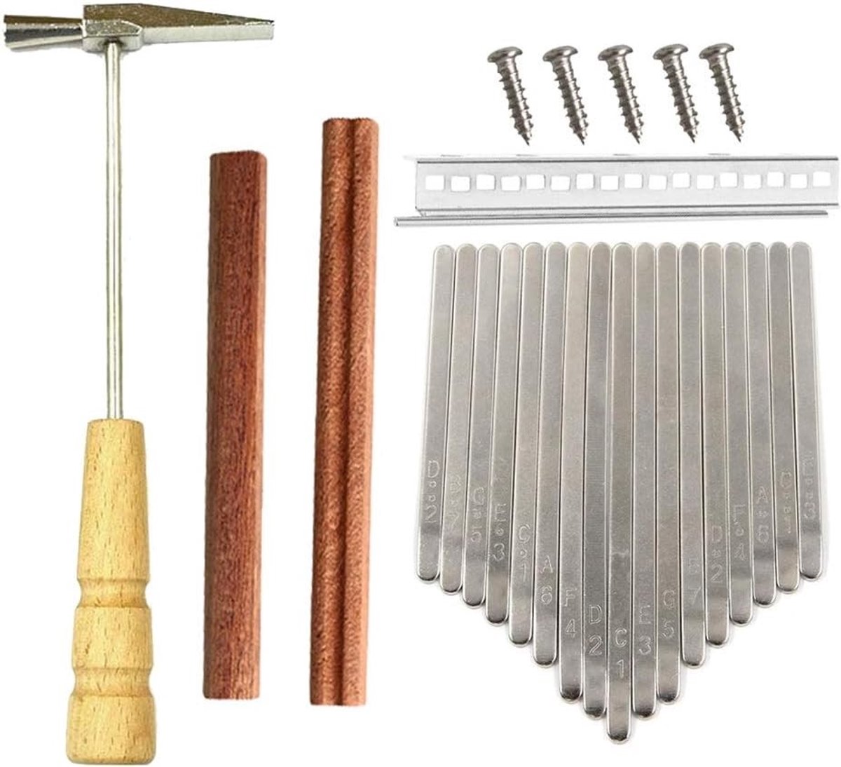DIY Kalimba Accessoires Set met 17 Toetsen, Houten Brug en Hamer voor Duurzaam Speelplezier