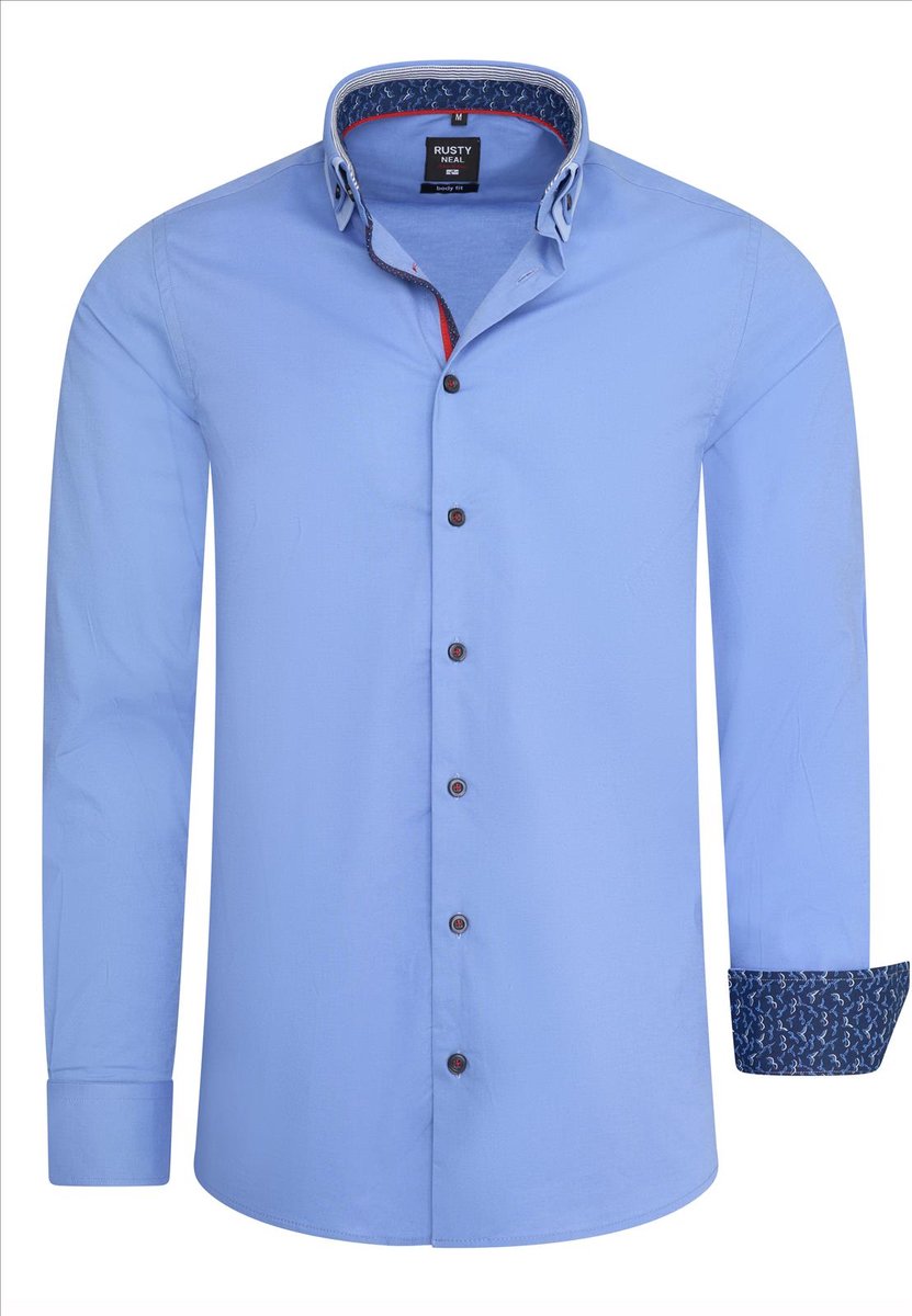 RustyNeal - Herenoverhemd - Blauw - Dubbele Kraag - Katoen