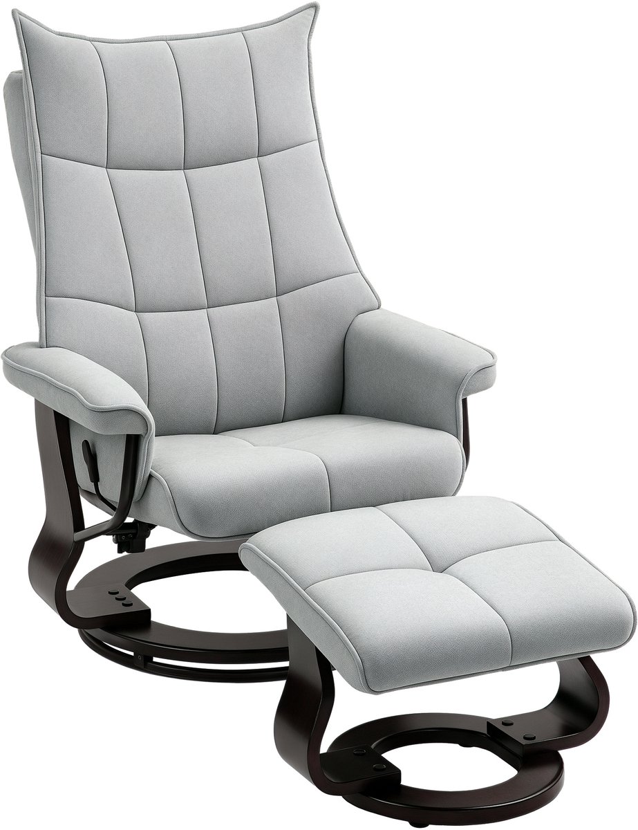 Homcom Relaxfauteuil met voetenbank verstelbaar en draaibaar - Fauteuil - Loungestoel - Grijs