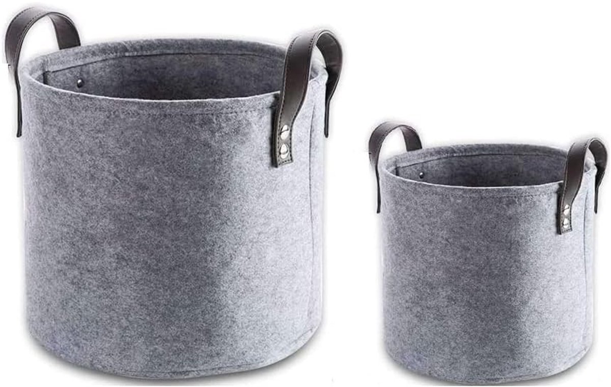 Ronde Vilt Mand Set van 2, Vouwbare Opbergmand voor Kleding en Rommel, Grote Mand (Grijs)