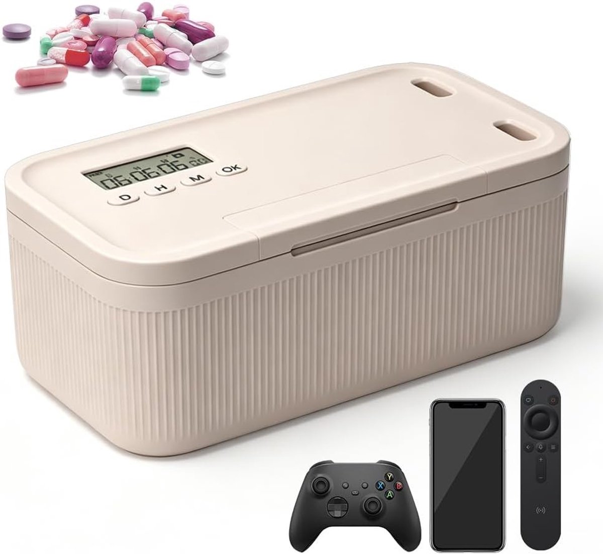 Tijdslot doos met 2 werkmodi, mobiele telefoon beveiligde kluis, verslaving beheer, portable oplossing voor smartphone gebruik, 24 x 13.2 x 9.6 cm (wit)