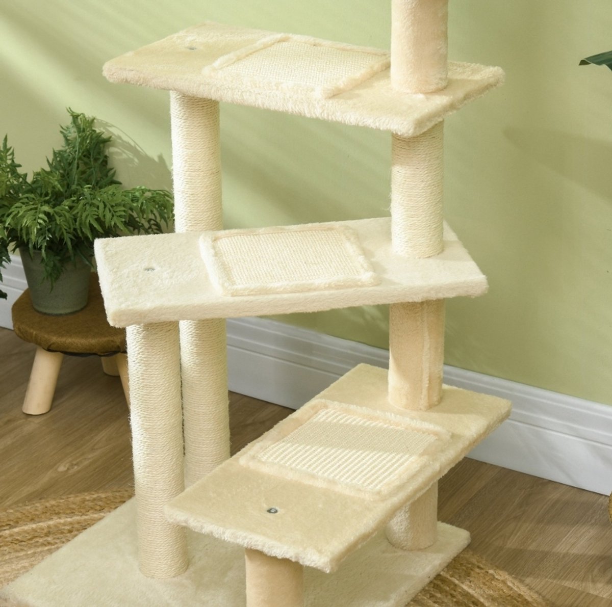 REDOM - Krabpaal - Meerstaps - Sisalstammen en pluche bekleding - Grote platformen - Voor kleine en middelgrote katten - Beige - 100 cm