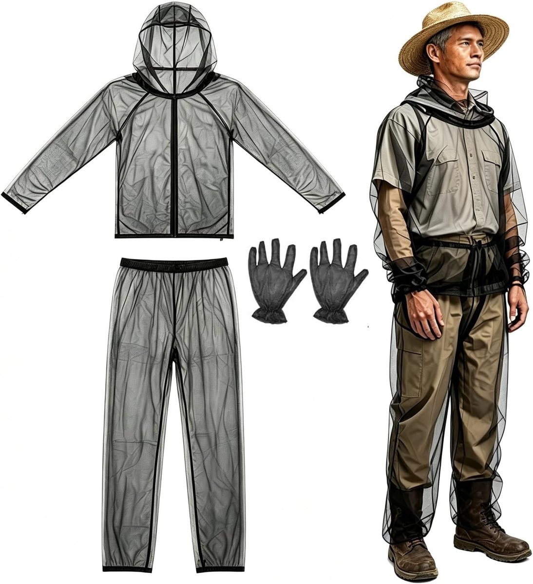 Insectenwerende kleding - Jas en broek voor optimale bescherming tegen muggen - Anti-muggen netpak voor buitenactiviteiten