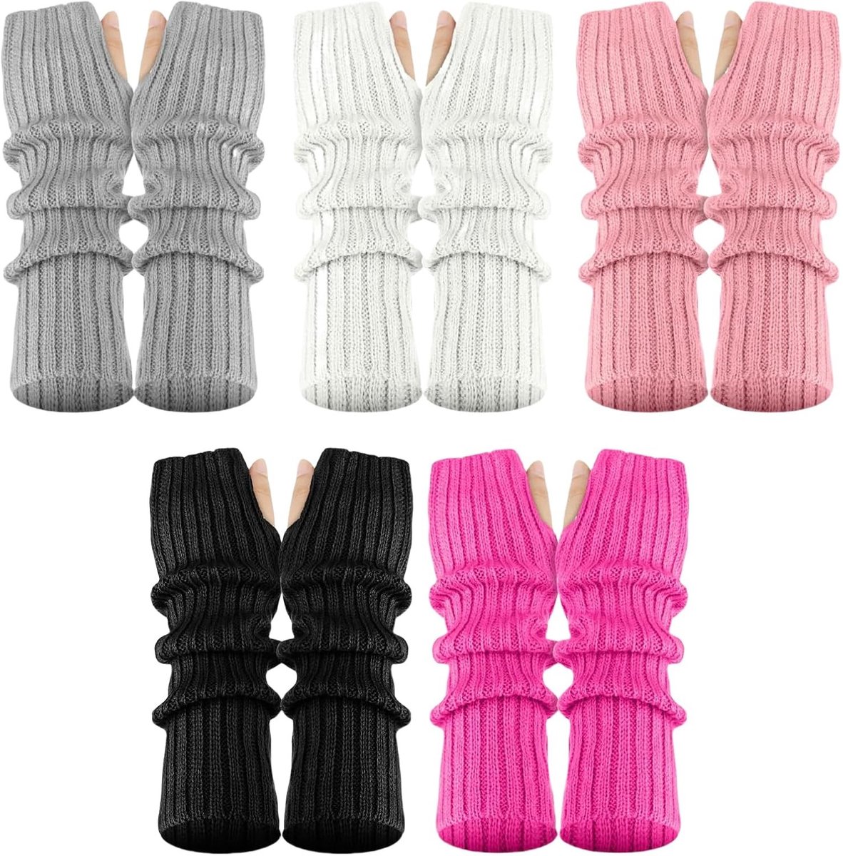 Vijf Paar Kawaii Armwarmers voor de Winter met Schattige Y2K Harajuku Mouwen voor Vrouwen en Meisjes in Vijf Kleuren, Perfect voor Lolita Kostuums en Schoolgebruik