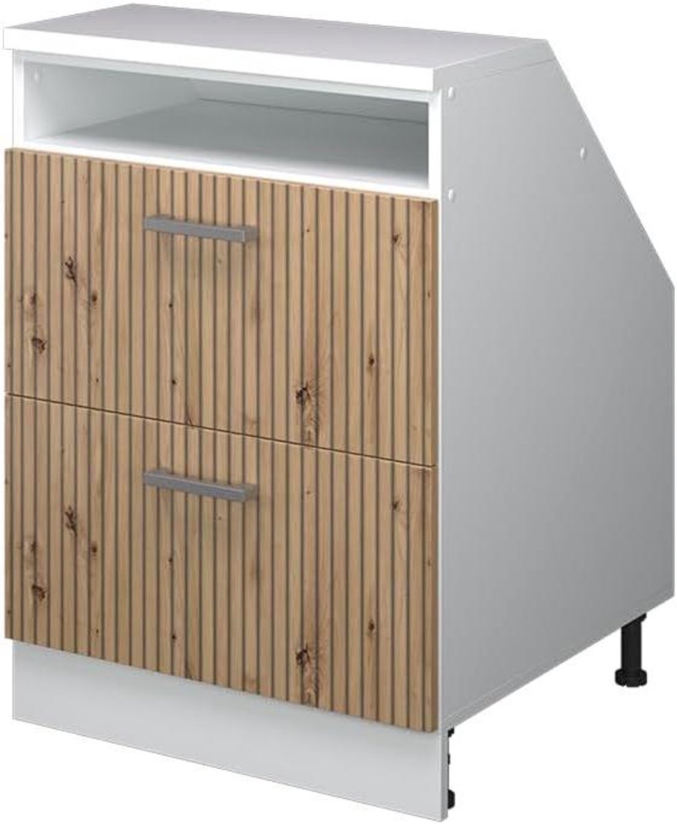 Keukenkast schuine wand - Zolderkast keuken - Ruimte benutten - Met 2 laden - 60 cm breed - Eiken wit