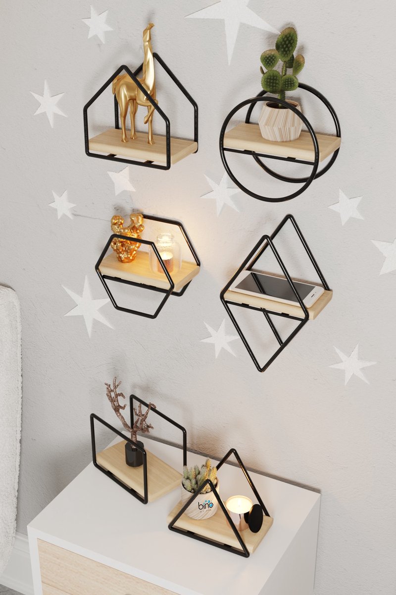 Asir - Wandplank - Goud en Zwart - 15 x 10 x 17 cm