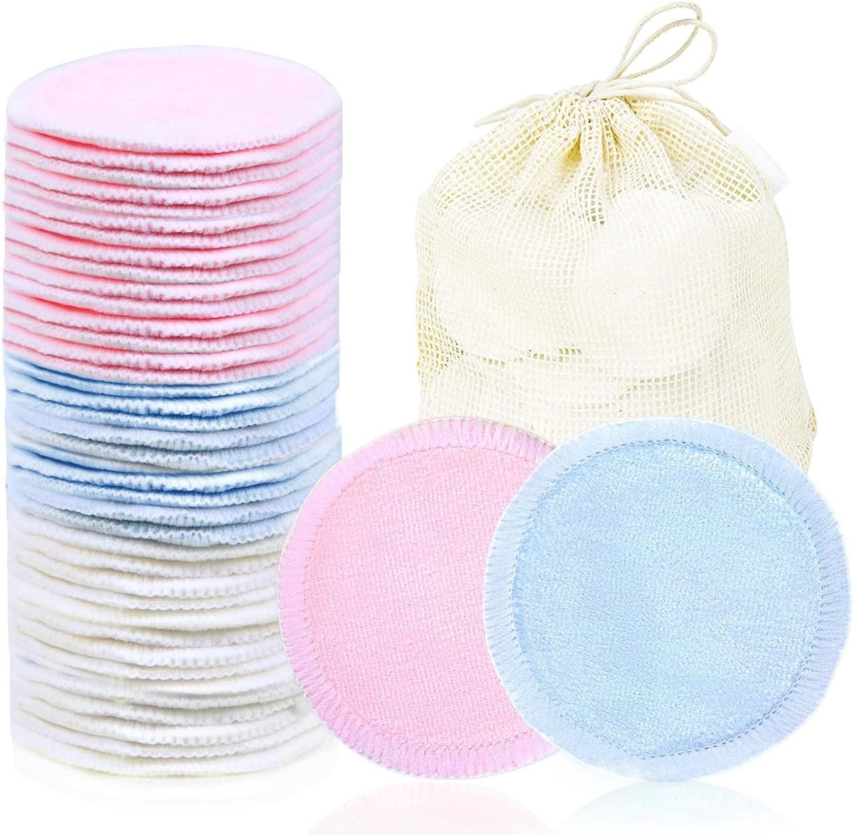 Set van 40 Herbruikbare Make-up Verwijder Pads - Wasbare Katoenen Pads voor Make-up Verwijdering, Geschikt voor Alle Huidtypes en Duurzaam Gebruik
