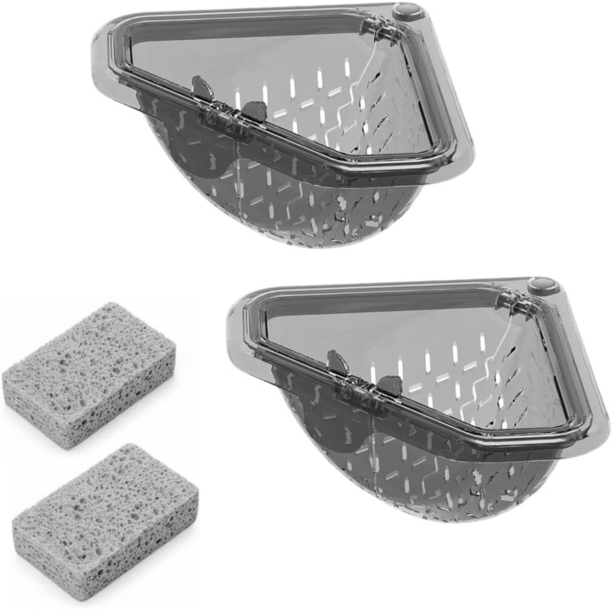 Multifunctionele Magnetische Afvoerfilter voor Keukens, Inclusief 2 Cellulose Sponsen, Hangende Drainbak en Slimme Clip, Grijs