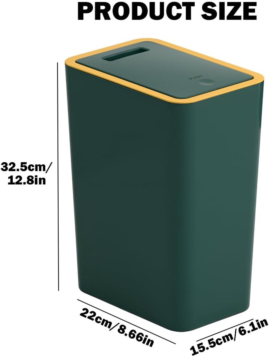 Afvalemmer - Wit - 15,5 x 22 x 32,5 cm - Geurdichte Vuilnisemmer met Deksel - Voor Badkamer en Keuken
