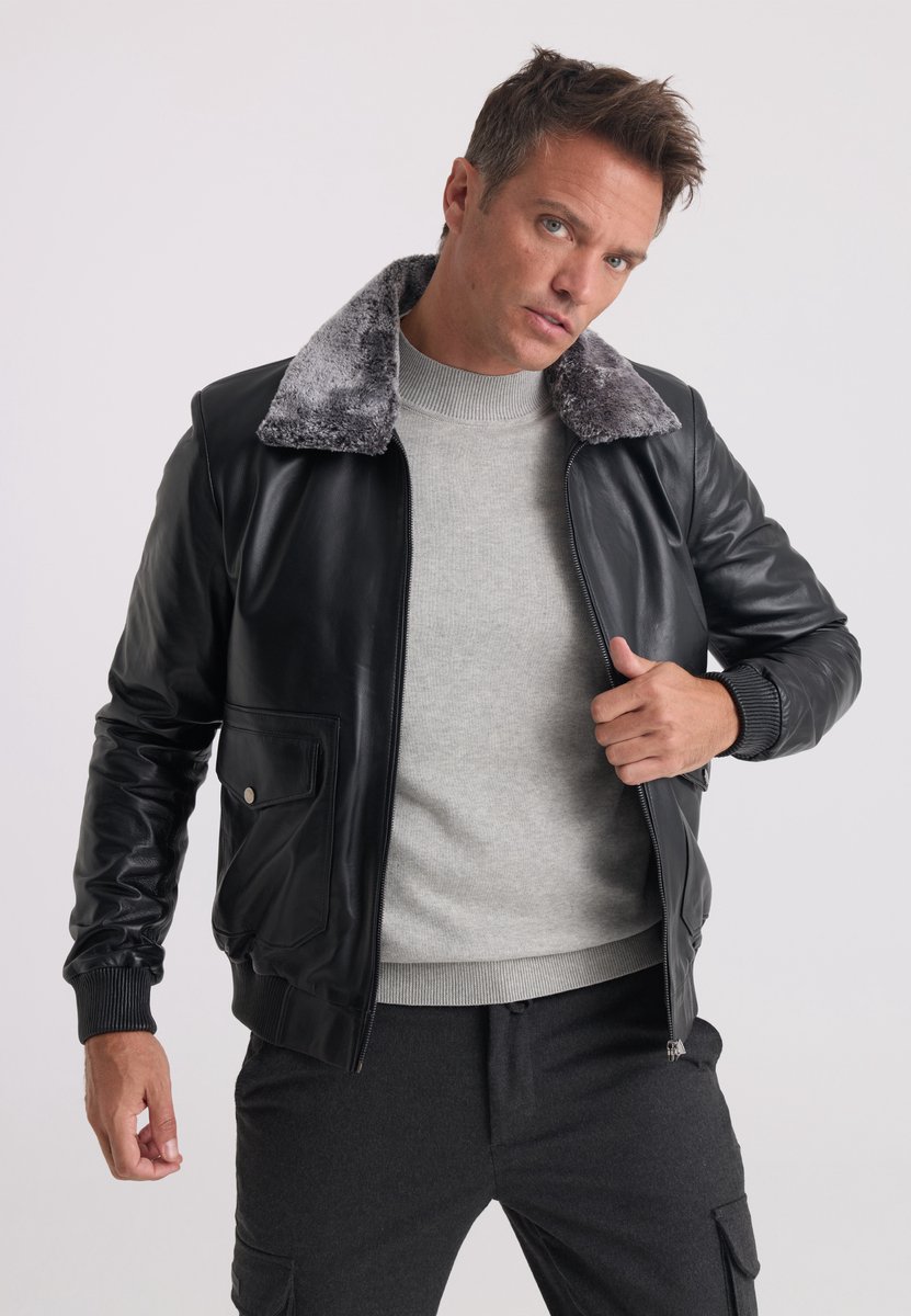 Felix Hardy Leren Jas Heren Zwart - M