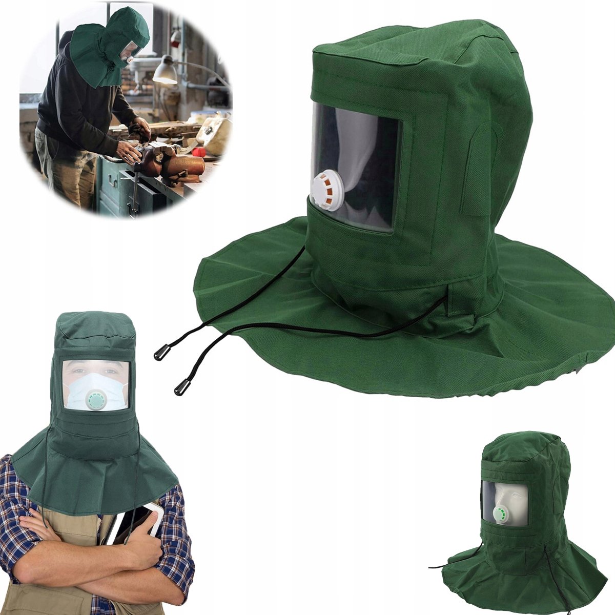 Beschermende helm voor zandstralen en stofbestrijding