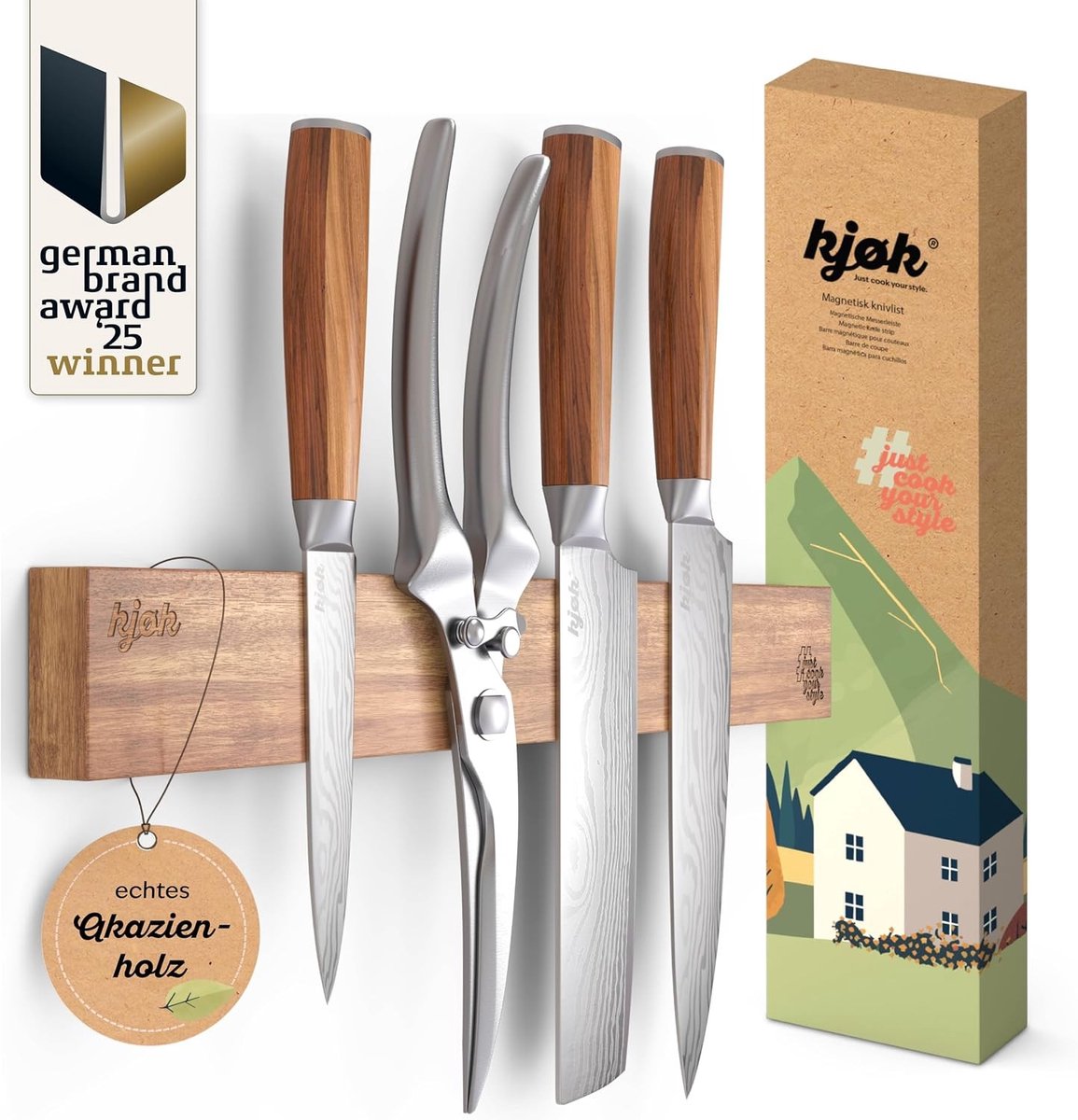 Messenhouder - Bruin - 40 cm - Acaciahout met Sterke Magneet - Voor Keukenmessen