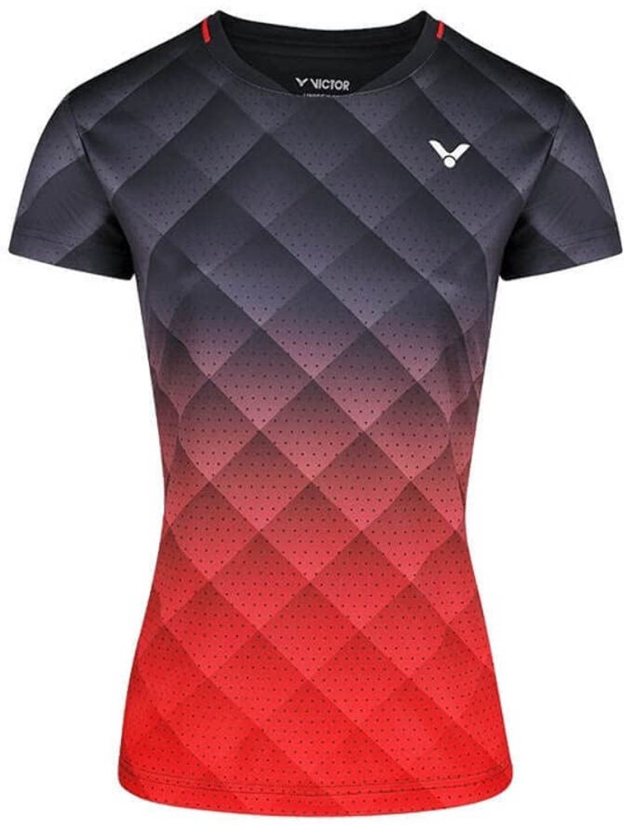 VICTOR T-14100 C - Dames T-shirt - Zwart/Rood - S