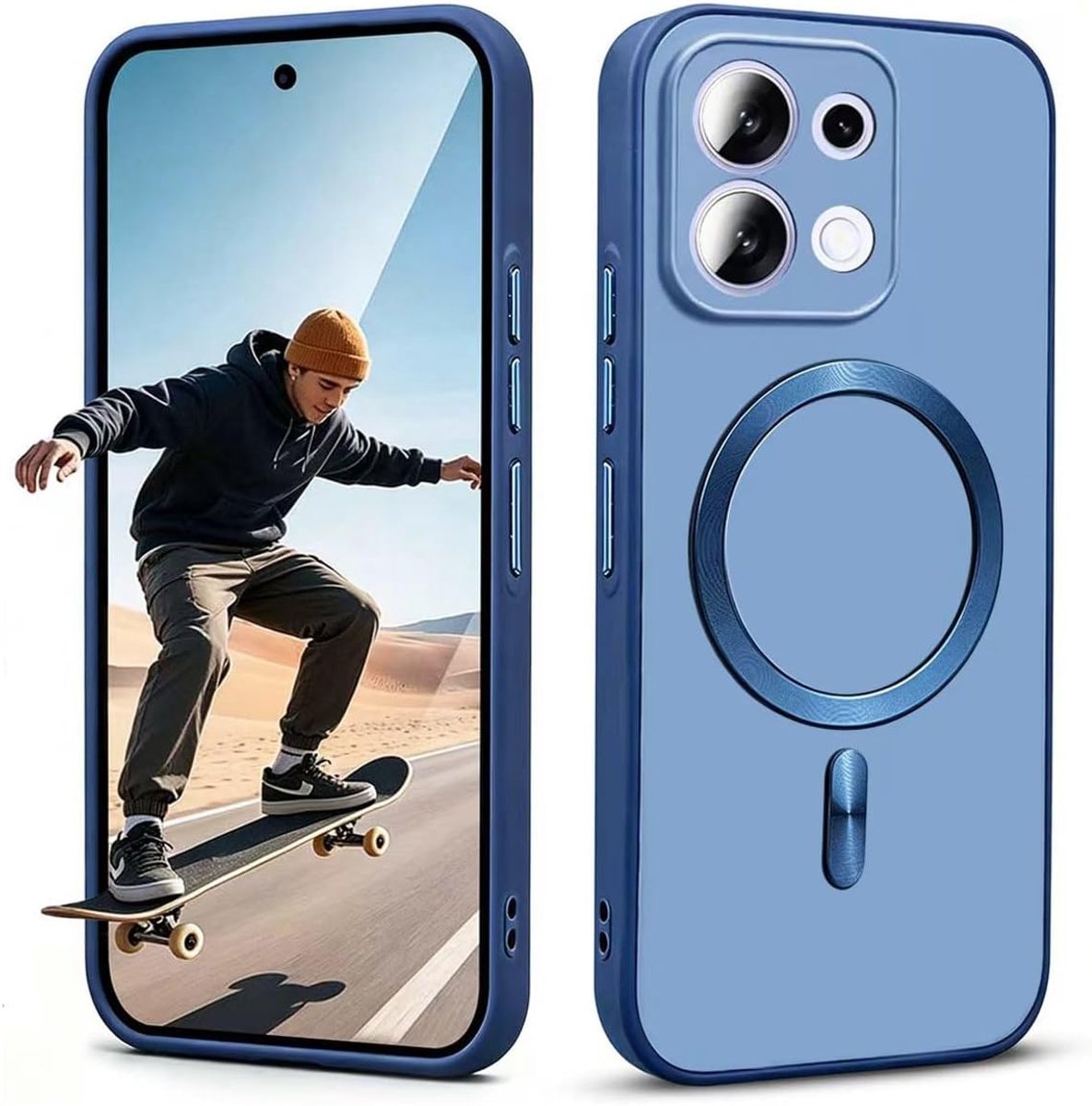Zandarix Hoesje Geschikt voor Oppo Reno 16 / 16 Pro - Geschikt voor Mag - Ingebouwde Metalen Ring - Draadloos - Back Cover Hoesje - Blauw