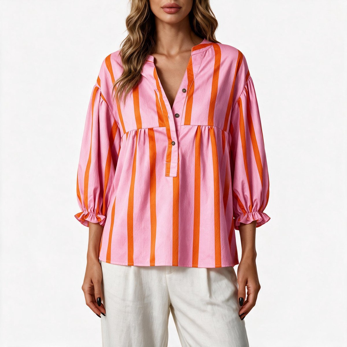 Imily Bela Dames Gestreepte Blouse met Lange Pofmouwen