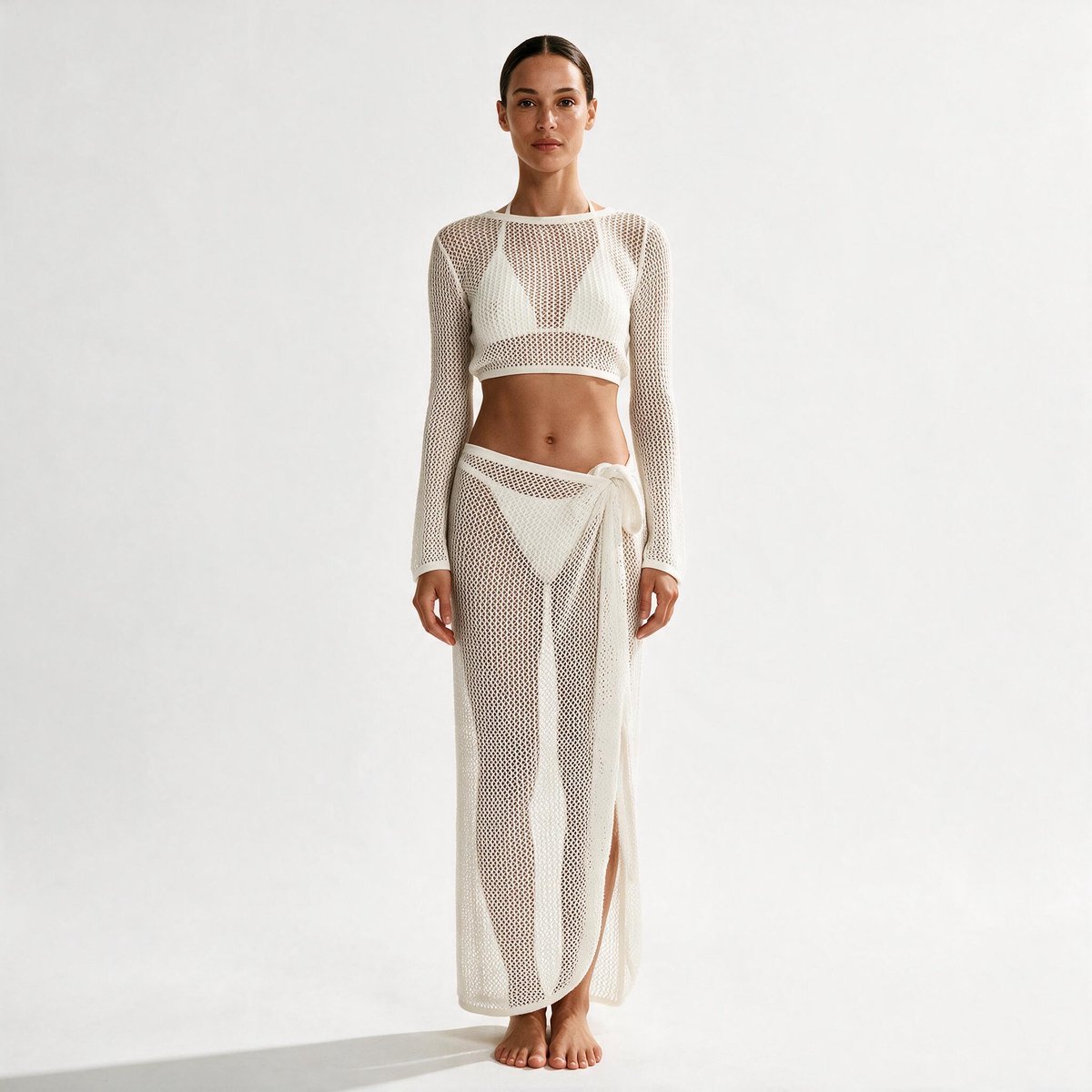 Imily Bela Dames Gehaakte Strandset met Croptop en Wikkelrok