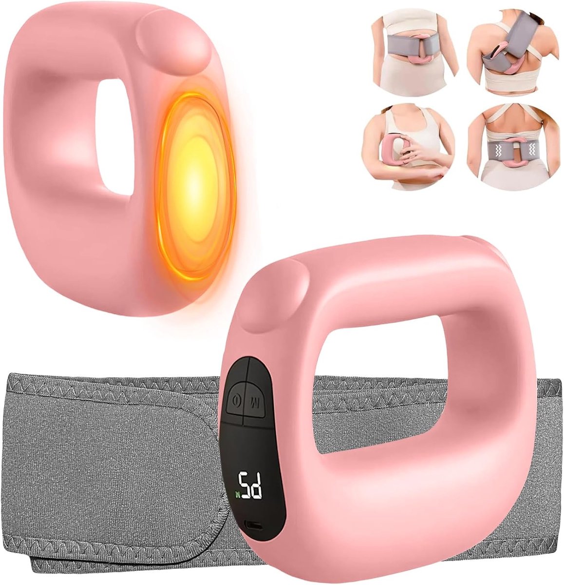 Diepweefselpercussiemassagepistool: met warmtefunctie, instelbare intensiteit en snelheid, superstil, oplaadbaar via USB-C, draagbaar, pijnverlichting voor sporters en iedereen, ideaal cadeau (roze)
