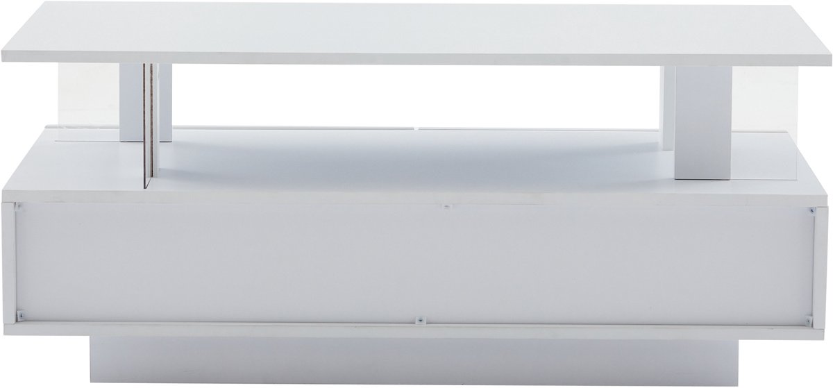 Ropilly LED Salontafel-Moderne Woonkamertafel-App Bediening-Dubbellaagse Opbergruimte-2 Lades – Voor Woonkamer En Feestjes – 100x50x42cm-Wit