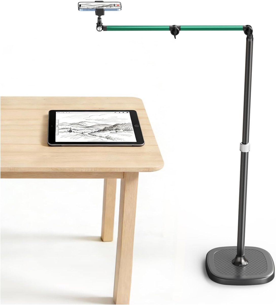 Overhead Tafelstatief - Zwart - 164 cm - Verstelbare Smartphonehouder - Voor Filmen en Koken