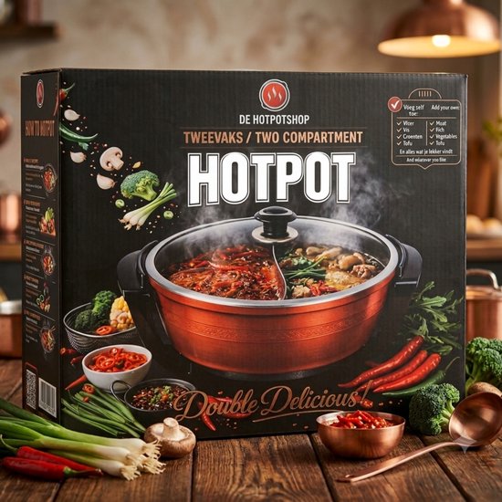 Hotpot Pan 2-Vaks - Elektrische Hotpot - 2 Smaken Tegelijk - 1350W - 6L - Voor 2 tot 8 Personen - Rood — afbeelding 5