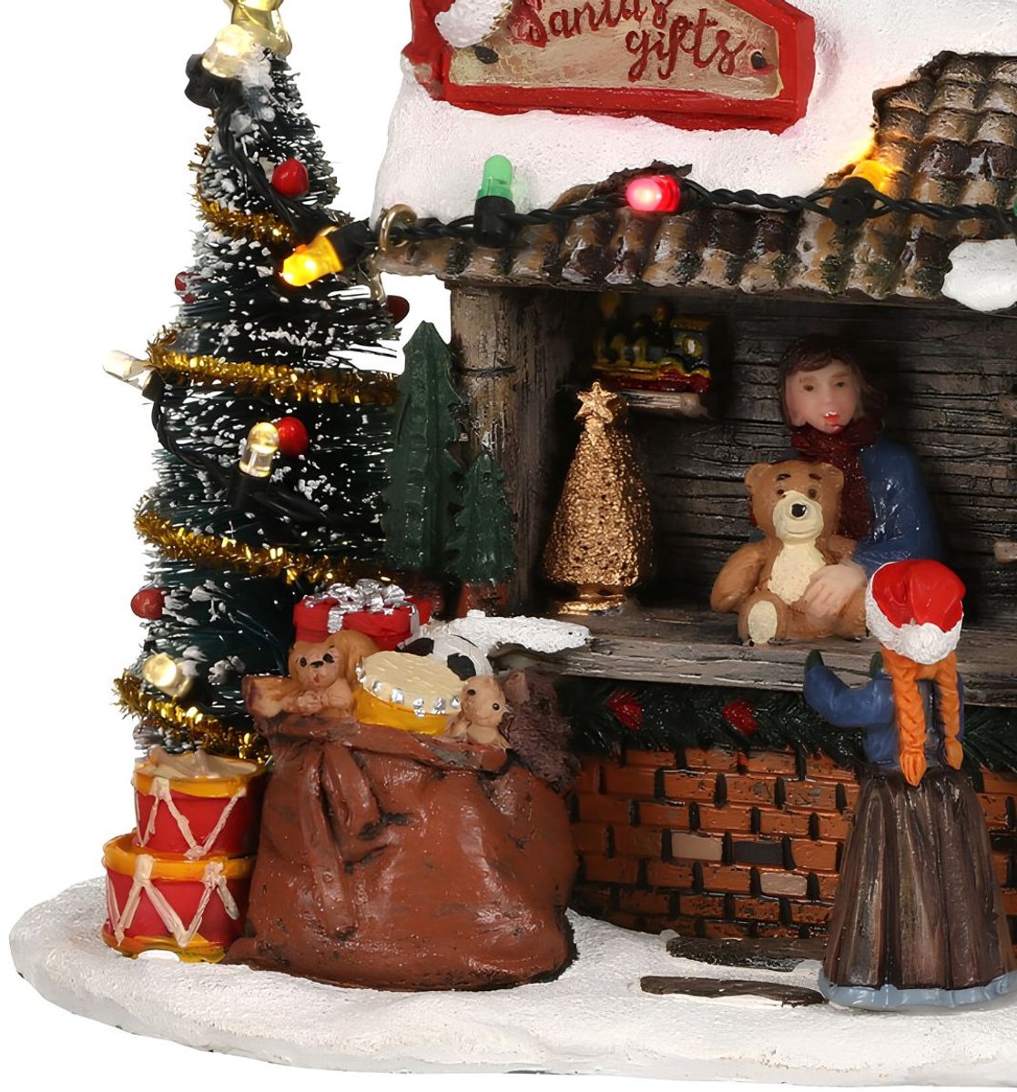 Luville Kerstdorp Miniatuur Santa's Gifts Cadeaukraam - Kerstversiering met Verlichting - Kerst Decoratie voor Binnen - Werkt op Batterijen of Adapter - L14 x B9 x H11 cm - Meerkleurig – foto 4