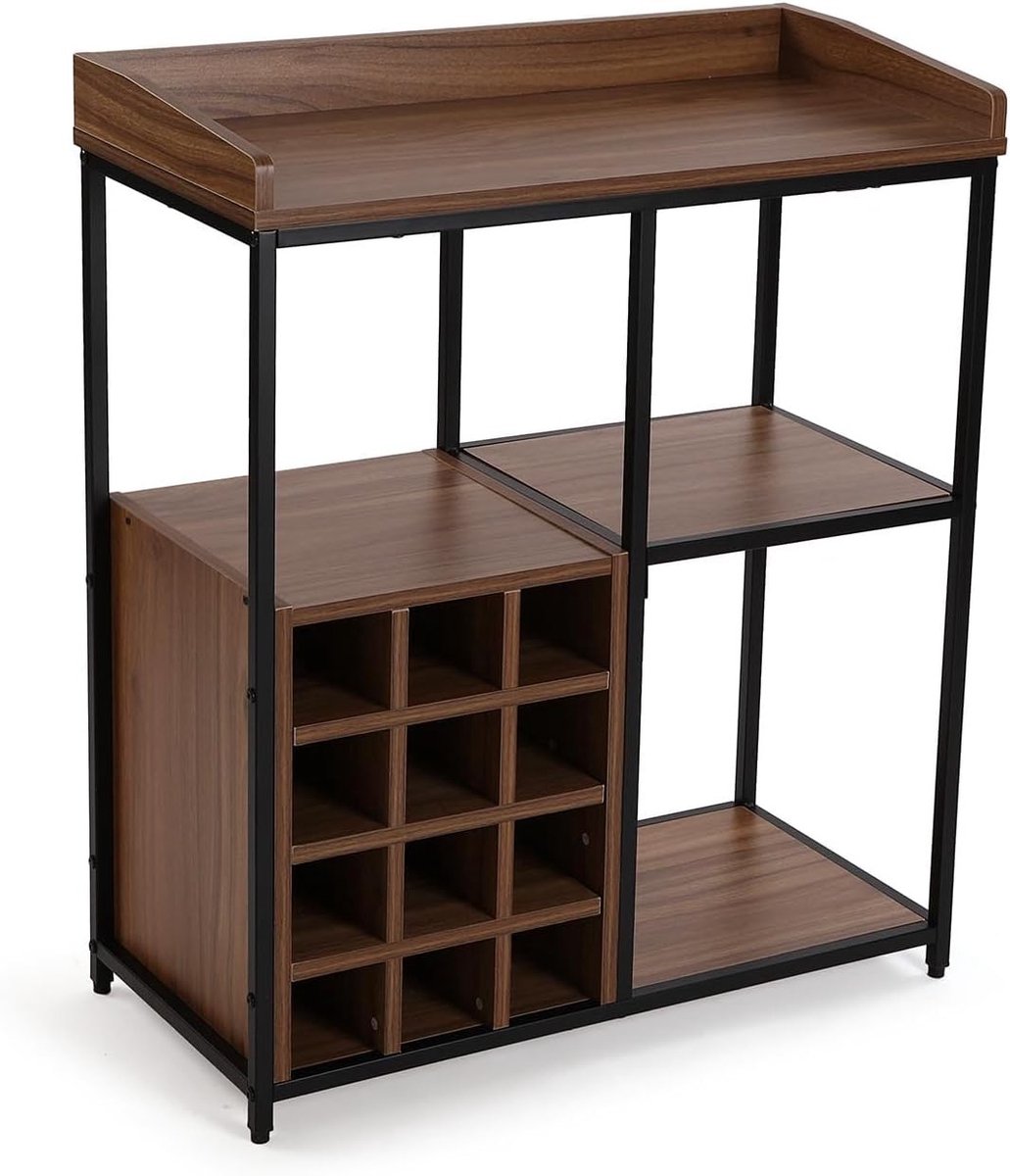 Wijnrek Staand - Bruin en Zwart - 81 x 70 x 34 cm - Modern Design - Voor Wijnliefhebbers