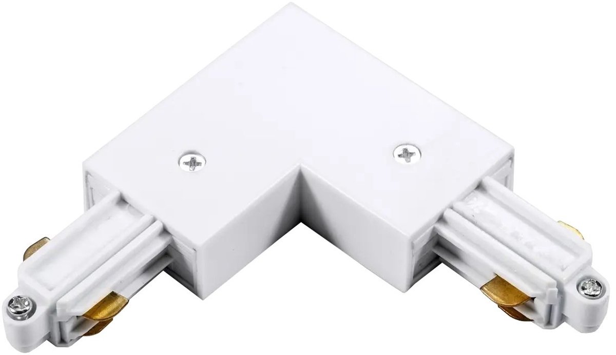 TRACK 1-fase L-connector wit voor railsysteem, hoekverbinding met randaarde aan de binnenzijde