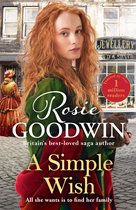 Boekcover van 'A Simple Wish' van Rosie Goodwin. Roodharige vrouw in groene jurk, met een rode sjaal en een pop. Tekst: 'A Simple Wish', 'Rosie GOODWIN', 'Trusted by over 1 million readers'.