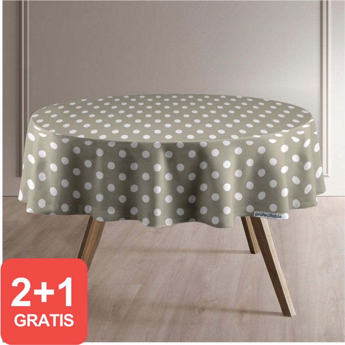 Protecttable - Rond Tafelzeil Taupe met Stippen Ø138cm - Tafelkleed Afwasbaar - Kunststof
