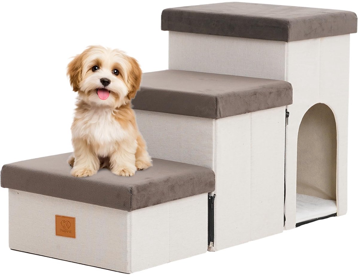 Famanu – Hondentrap voor bed, opvouwbare trap met opbergruimte, 44 cm hoog, voor kleine honden