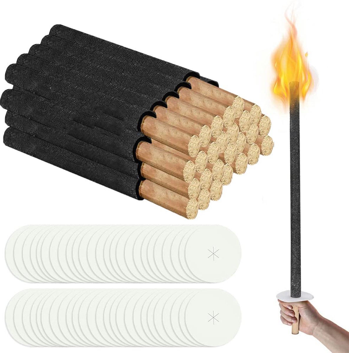 Famanu – Wasfakkels voor buitenwandelingen, natuurlijke was fakkels met lange steel, brandduur 45 minuten, set van 10 stuks