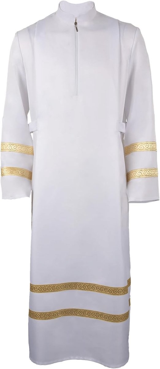 Priestergewaad - Wit - S - Robe met Gouden Patronen - Voor Heren