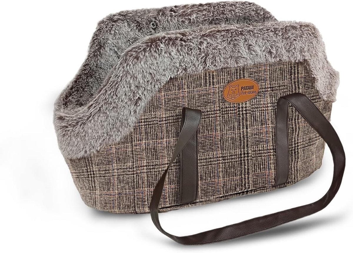 Tas voor Hond en Kat - Schots - 42 x 26 x 27 cm - Draagtas met Warme Fleece Voering - Voor Reizen en Wandelen