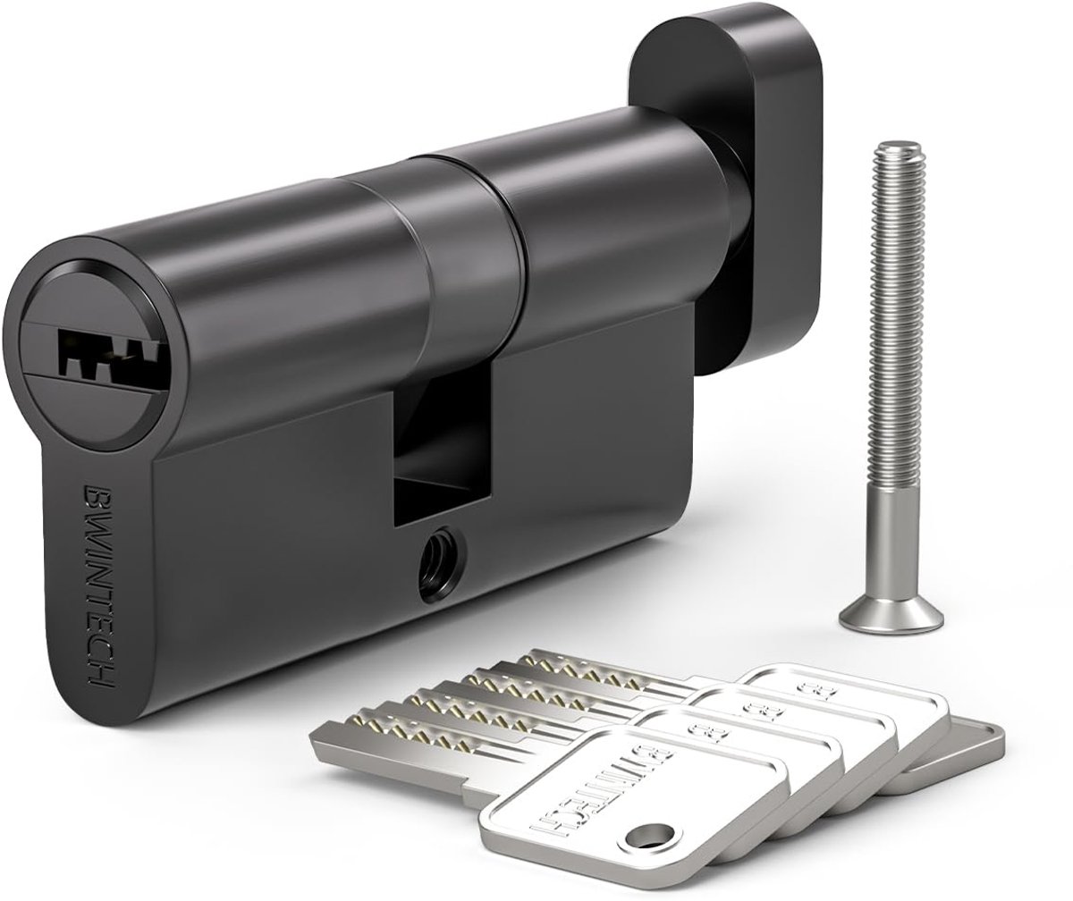 Bwintech 1 stuks 35T/35 mm Euro Messing Cilinder, 70mm Thumbturn/Key Barrel Lock Met 5 Horizontale Messing Sleutels - ShopVlot
