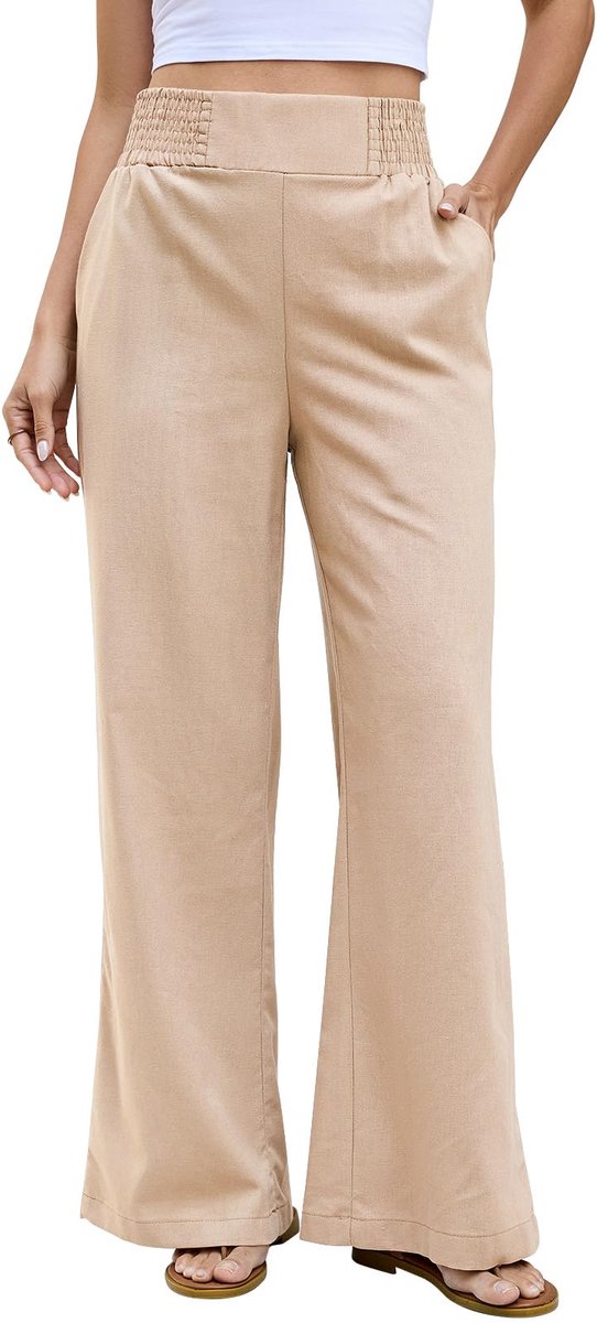 Zomerbroek dames M - linnen - hoge taille - comfortabel en luchtig - ShopVlot