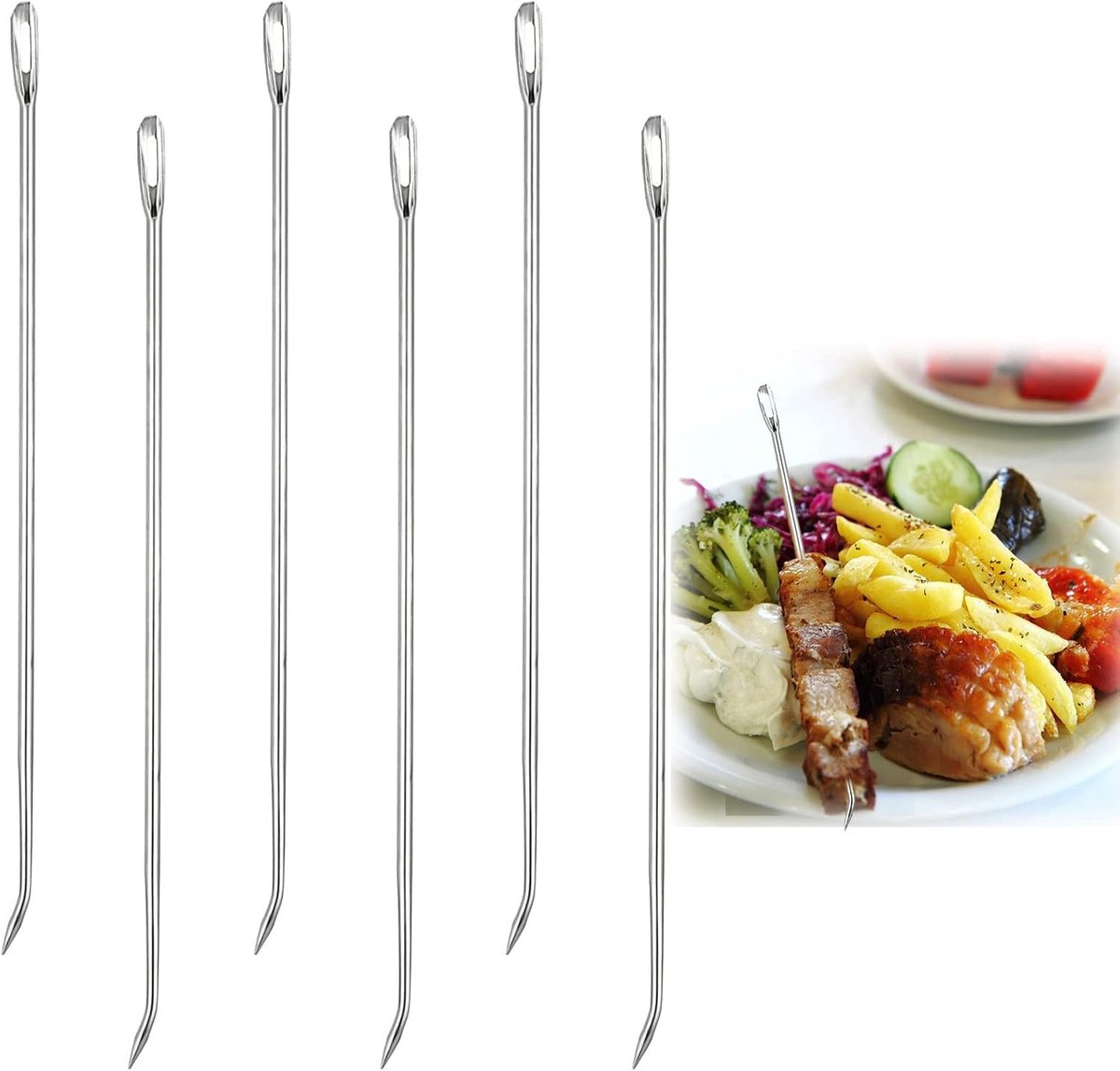 6 Stuks RVS Vleesnaalden voor Het Binden van Gevulde Kalkoen en Geroosterd Vlees, Ideaal voor Koken en Grillen